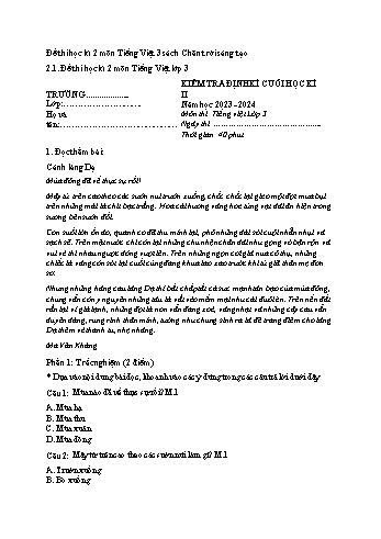 Đề kiểm tra định kì cuối học kì II môn Tiếng Việt Lớp 3 (Chân trời sáng tạo) - Năm học 2023-2024 (Có đáp án)