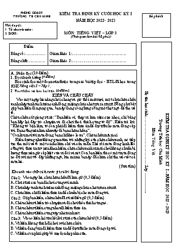 Đề kiểm tra định kỳ cuối học kỳ I môn Tiếng Việt Lớp 3 - Năm học 2022-2023 - Trường Tiểu học Chu Minh (Có đáp án)