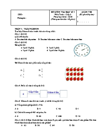 Đề kiểm tra học kì I môn Toán Lớp 3 - Năm học 2023-2024 (Có đáp án)