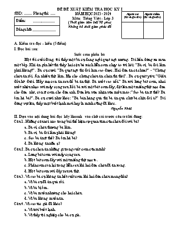 Đề kiểm tra học kỳ I môn Tiếng Việt, Toán Lớp 3 - Năm học 2023-2024 (Có đáp án)