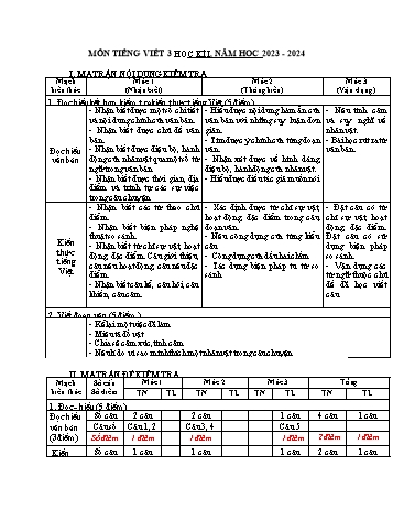 Đề thi học kì 1 môn Tiếng Việt 3 (Kết nối tri thức và cuộc sống) - Năm học 2023-2024