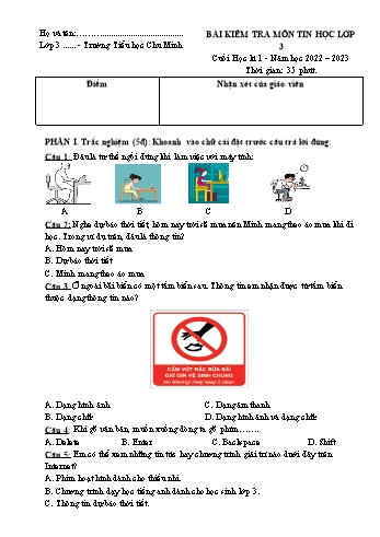 Bài kiểm tra cuối học kì 1 môn Tin học Lớp 3 - Năm học 2022-2023 - Trường Tiểu học Chu Minh