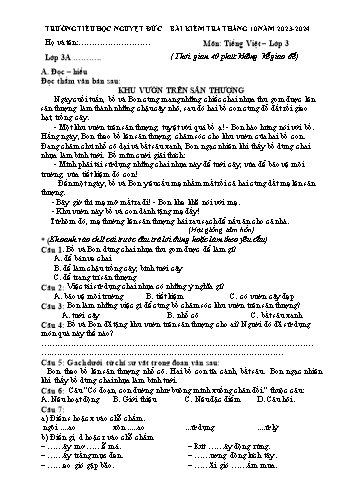 Bài kiểm tra tháng 10 môn Tiếng Việt Lớp 3 - Năm học 2023-2024 - Trường Tiểu học Nguyệt Đức