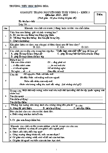 Đề giao lưu trạng nguyên nhỏ tuổi vòng 1 Khối 3 - Năm học 2022-2023 - Trường Tiểu học Đồng Hòa