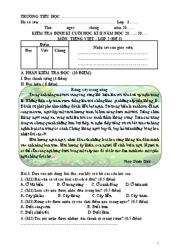 Đề kiểm tra định kì cuối học kì II môn Tiếng Việt Lớp 3 (Kết nối tri thức và cuộc sống) - Đề 3