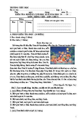 Đề kiểm tra định kì cuối học kì II môn Tiếng Việt Lớp 3 (Kết nối tri thức và cuộc sống) - Đề 5