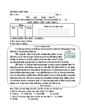 Đề kiểm tra định kì cuối học kì II môn Tiếng Việt Lớp 3 (Kết nối tri thức và cuộc sống) - Đề 2