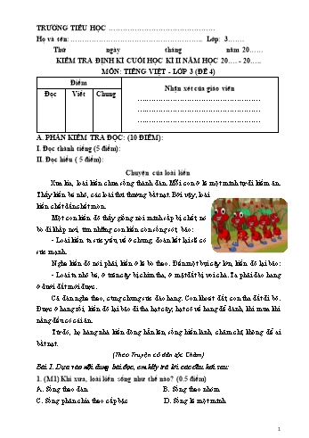 Đề kiểm tra định kì cuối học kì II môn Tiếng Việt Lớp 3 (Kết nối tri thức và cuộc sống) - Đề 4