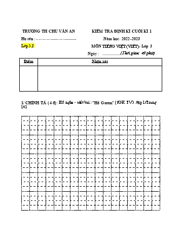 Đề kiểm tra định kì cuối kì 1 môn Tiếng Việt Lớp 3 (Viết) - Năm học 2022-2023 - Trường Tiểu học Chu Văn An - Đề 2 (Có đáp án)