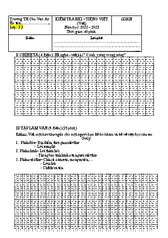 Đề kiểm tra học kì I môn Tiếng Việt Lớp 3 (Viết) - Năm học 2022-2023 - Trường Tiểu học Chu Văn An (Có đáp án)