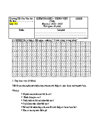 Đề kiểm tra học kì I môn Tiếng Việt Lớp 3 (Viết) - Năm học 2022-2023 - Trường Tiểu học Chu Văn An - Đề 1