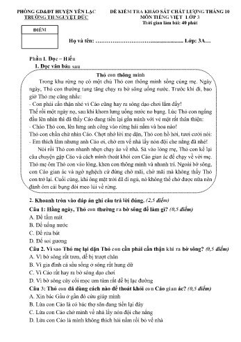 Đề kiểm tra khảo sát chất lượng tháng 10 môn Tiếng Việt Lớp 3 - Trường Tiểu học Nguyệt Đức
