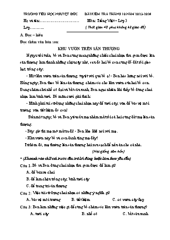 Đề kiểm tra tháng 10 môn Tiếng Việt Lớp 3 - Năm học 2023-2024 - Trường Tiểu học Nguyệt Đức