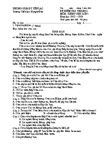 Đề kiểm tra tháng 2 môn Tiếng Việt Lớp 3 - Năm học 2023-2024 - Trường Tiểu học Nguyệt Đức