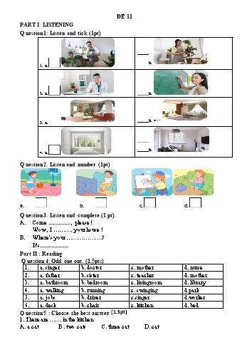 Đề ôn tập học kì II môn Tiếng Anh Lớp 3 - Năm học 2023-2024 - Đề 11