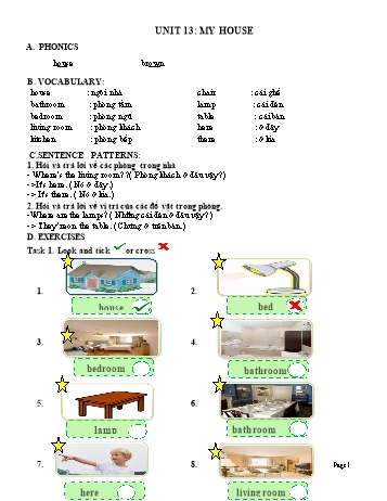 Đề ôn tập môn Tiếng Anh Lớp 3 - Unit 13: My house