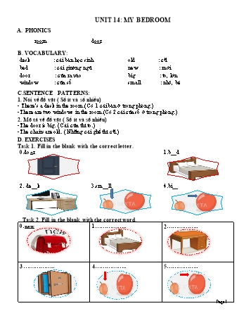 Đề ôn tập môn Tiếng Anh Lớp 3 - Unit 14: My bedroom