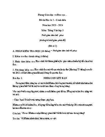 Đề thi học kì 2 môn Tiếng Việt Lớp 3 (Cánh diều) - Năm học 2023-2024 - Đề 2 (Có đáp án)