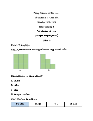 Đề thi học kì 2 môn Toán Lớp 3 (Cánh diều) - Năm học 2023-2024 - Đề 2
