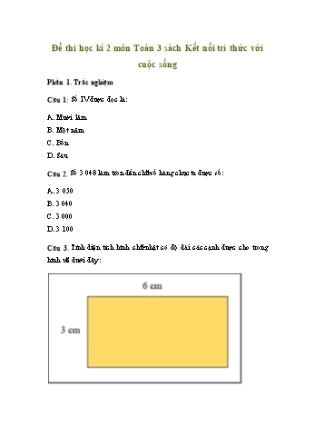 Đề thi học kì 2 môn Toán Lớp 3 Sách Kết nối tri thức với cuộc sống (Có đáp án)