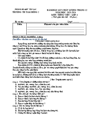 Bài khảo sát chất lượng tháng 12 môn Tiếng Việt Lớp 4 - Năm học 2023-2024 - Trường Tiểu học Tam Hồng 2 (Có đáp án)
