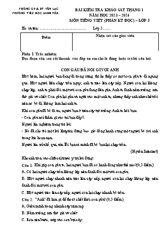 Bài kiểm tra khảo sát tháng 1 môn Tiếng Việt Lớp 3 - Năm học 2023-2024 - Trường Tiểu học Minh Tân