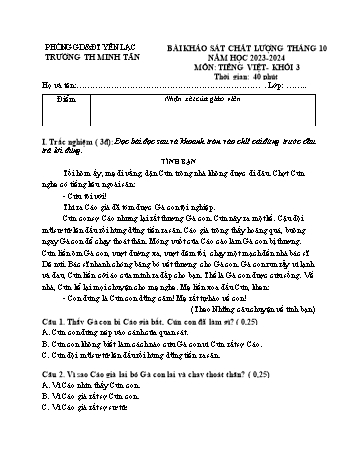 Đề khảo sát chất lượng tháng 10 môn Tiếng Việt Khối 3 - Năm học 2023-2024 - Trường Tiểu học Minh Tân