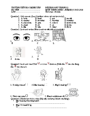 Đề khảo sát tháng 11 môn Tiếng Anh Lớp 3 - Năm học 2023-2024 - Trường Tiểu học Minh Tân