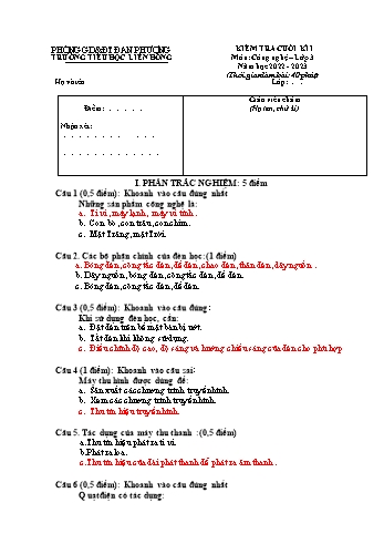 Đề kiểm tra cuối học kì I môn Công nghệ Lớp 3 - Năm học 2022-2023 - Trường Tiểu học Liên Hồng - Đề 2 (Có đáp án)