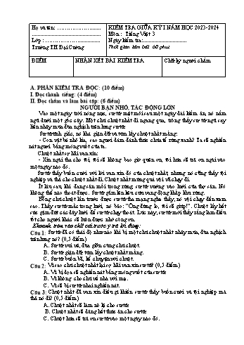Đề kiểm tra giữa kỳ I môn Tiếng Việt Lớp 3 - Năm học 2023-2024 - Trường Tiểu học Đại Cường (Có đáp án)