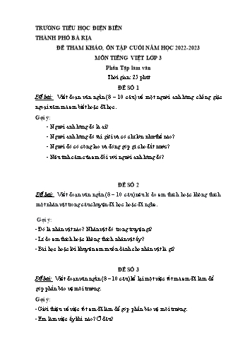 Đề tham khảo, ôn tập cuối năm môn Tiếng Việt Lớp 3 (Tập làm văn) - Năm học 2022-2023 - Trường Tiểu học Điện Biên